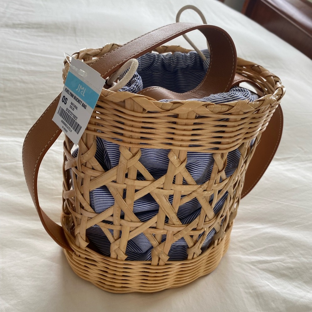 Brown and Tan Woven Basket Bag